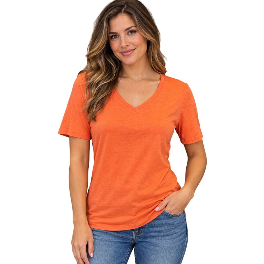 Talbots sz PM bright coral pink pima cotton basic minimalist layering top v neck